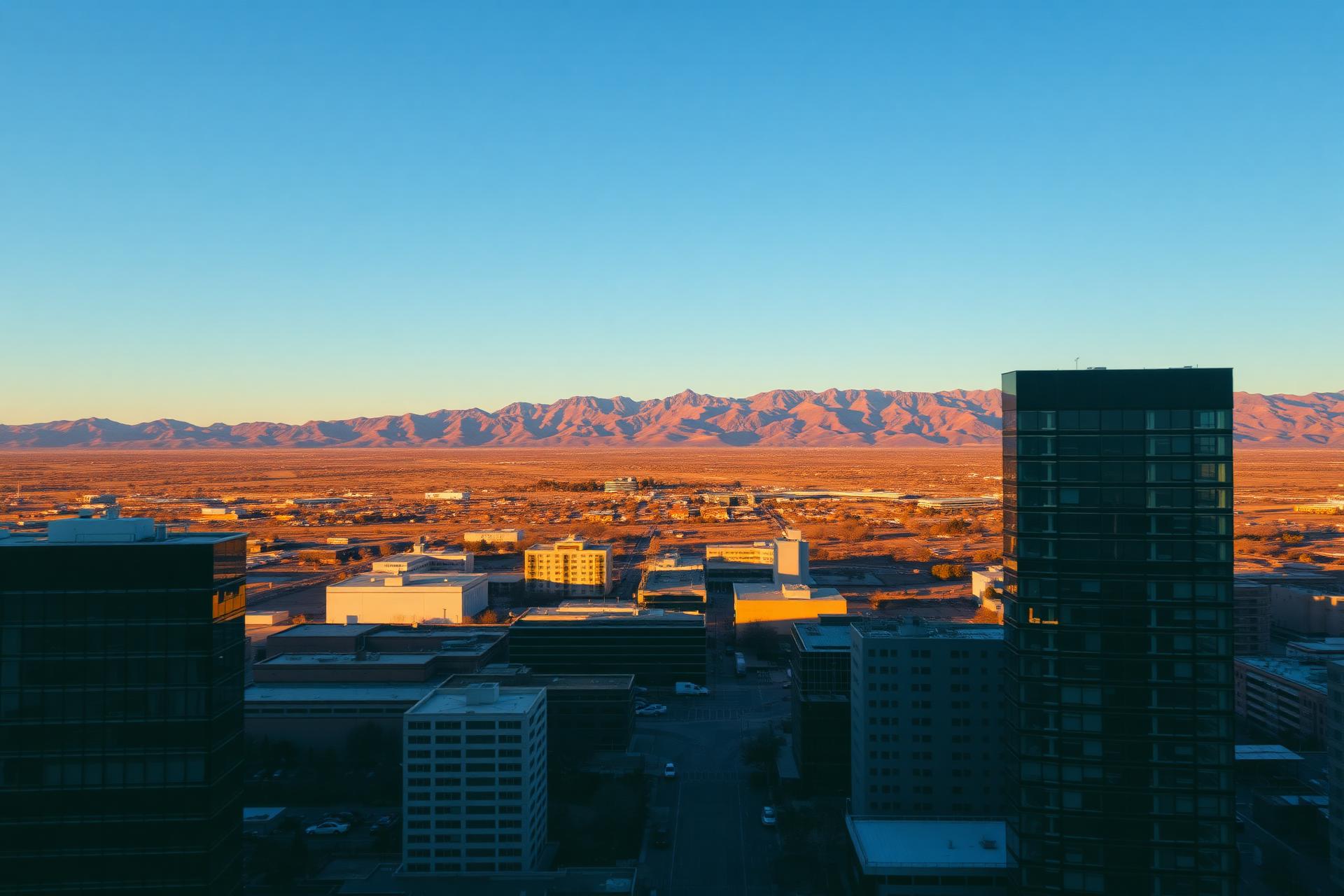 City skyline at golden hour